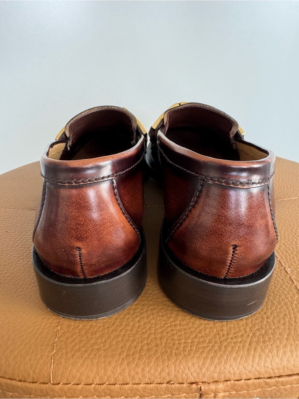 Prada Brown Leather Loafers with Gold Buckle - Picture 5 of 11